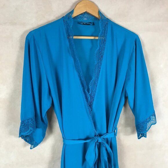 INC Blue Lace Trim Wrap Bath Robe NWOT Size SMALL - Picture 2 of 7